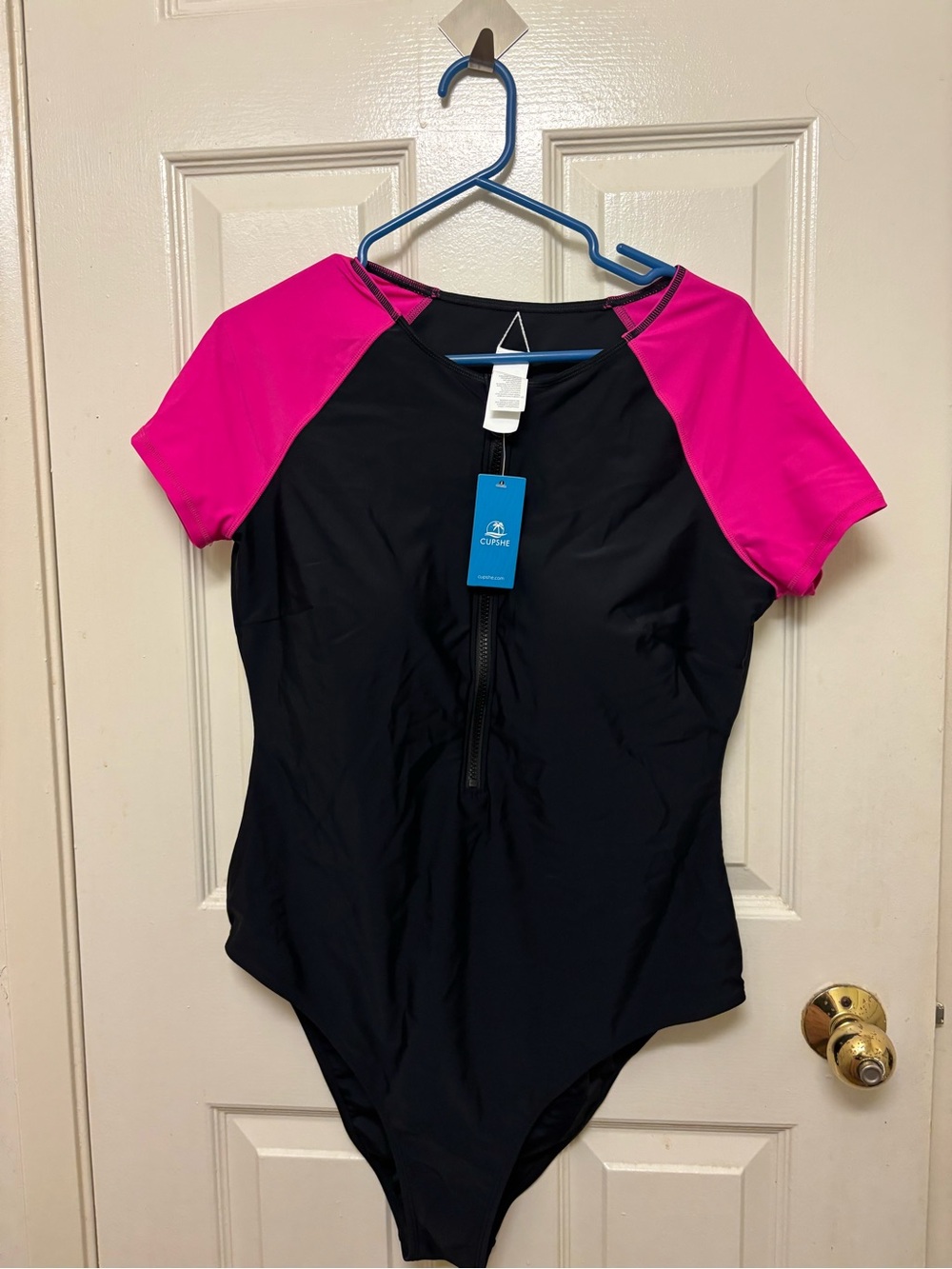 Cupshe Black One-Piece Swimsuit with Hot Pink Raglan Sleeves